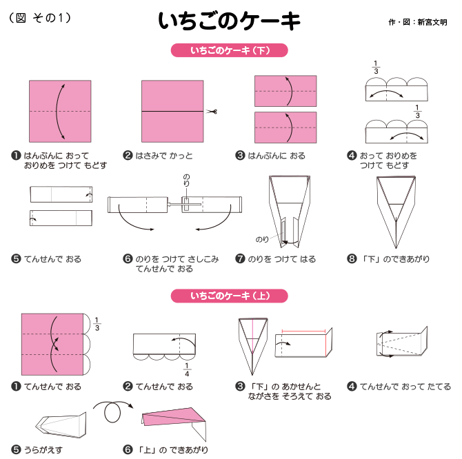 いちごのケーキの図 ケーキ スウィーツ おしゃれおりがみ